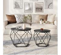 Table Basse Ronde - VASAGLE - Lot de 2 - Style Moderne - Plateau Amovible - Cadre en Acier - Noir