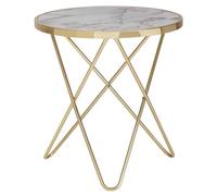 Table basse ronde WOHNLING aspect marbre blanc Ø 55 cm structure métal doré