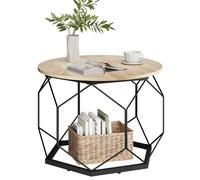 Table Basse Ronde WOLTU - Table d'Appoint en Métal pour Salon - Chêne Clair+Noir W0ATT0859