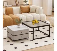 Table basse rotative à 360°, table d'appoint moderne en verre avec rangement pour salon, petite table centrale