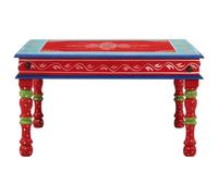 Table basse rouge en bois massif de manguier peinte à la main | Bois massif de mangue, décorations peintes à la main, base rouge, 54 x 54 x 30 cm, pour salon, plateau robuste