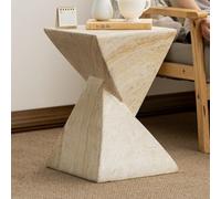 Table Basse Salon 32X32x46 Cm en Oxyde de Magnésium Beige,Table D’Appoint Moderne Effet Pierre Naturelle,Minimaliste pour Salon Chambre Bureau A