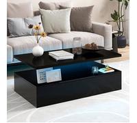 CostwayTable Basse 2 Niveaux avec lumières LED 20 Couleurs 110x60x40CM Table de Salon Contemporain avec Télécommande Noir Brillant