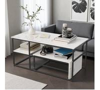 Table Basse salon - avec plateau blanc et pieds noirs - Table basse gigogne - table basse marbre - Carré - 105x52x48 cm