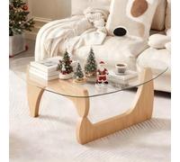 Table Basse Salon Moderne, Cocktail Industrielle Table Basse Bois Clair Tables d'Appoint de Canapé Triangle avec Pieds en Bois Massif pour Le Salon, la Maison, 82×65×40cm