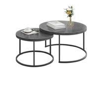 Table Basse Salon Ronde avec Aspect béton, Coffee Table avec Cadre Gris, Table Basse Moderne, Ensemble de 2 pièces pour Table Gigogne Ronde