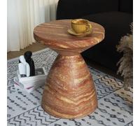 Table Basse Salon Ronde en Oxyde de Magnésium 45X45x53 Cm,Table D’Appoint Vintage avec Forme Sablier,Effet Pierre Rouge Marron et Finition Mat pour Canapé Salon Chambre A