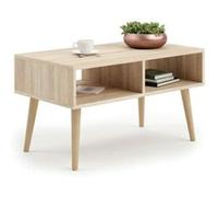 Table basse scandinave chêne sonoma avec pieds en bois - L 90 x P 50 x H 55 cm - SANDI
