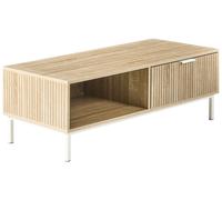 Table Basse Scandinave en MDF 110 x 50 cm avec Tiroir Pieds en Métal Étagère de