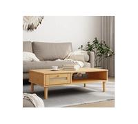 Table basse SENJA aspect rotin marron 100x55x33 cm bois massif 358046