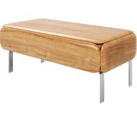 Table-basse Shavani 100x50 cm Acacia naturel 1 tiroir Pied en L Acier inoxydable argenté