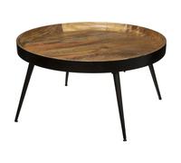 Table Basse Siwan En Bois De Manguier - Diamètre 70 Cm - Noir Et Doré Marron