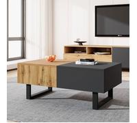 Table basse - SOGEU - 155 x 55 x 40 cm - Rangement dissimulé - Plateau bois - Piètement métal