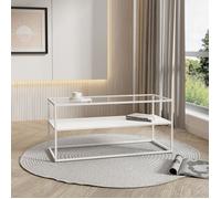 Table basse Solund avec étagère acier verre trempé 102 x 43 x 46 cm blanc mat