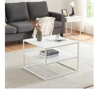 Table basse Solund avec plateau carré et étagère acier 60 x 60 x 45 cm blanc mat