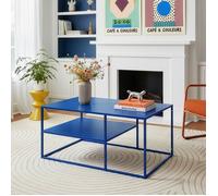 [en.casa] Table Basse du Salon Rectangulaire Acier Solide Robuste Étagère de Rangement 45 x 90 x 60 cm Bleu Foncé