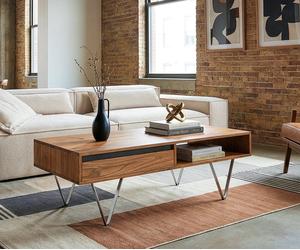 Table-basse Stonegrace 115x60x35 cm acacia naturel ardoise 2 tiroirs 1 compartiment