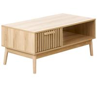 Beliani Table Basse Style Scandinave Tiroir MDF Pieds en Bois Etagère Espace de Rangement Bois Clair Lynwood
