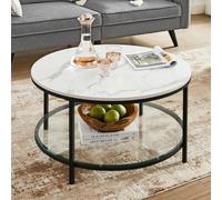 Table Basse VASAGLE Façon Marbre Support en Verre Trempé Style Moderne Blanc Marbré et Noir LCT071B13