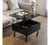 Table basse surélevée avec compartiment caché, table d'appoint mobile sur roulettes, parfaite pour les petits espaces de vie, design moderne en bois noir, meuble de salon polyvalent