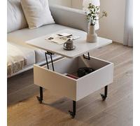 Table basse surélevée avec rangement caché, table d'appoint mobile en bois sur roulettes, plateau relevable, meuble de salon pour petits espaces (blanc)