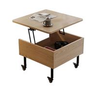 Table basse surélevée en bois avec roulettes, compartiment caché, plateau relevable, design pour petits espaces de vie, table d'appoint mobile, mobilier moderne pour la maison (naturel)