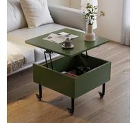 Table basse surélevée en bois avec roulettes et compartiment caché - Table auxiliaire mobile pour petits espaces de vie - Mobilier de salon vert moderne