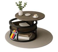 Table basse Swing grise avec plateau réglable et compartiment de rangement dissimulé, en métal et bois, table d'appoint pour salon, table basse ronde avec espace de rangement, table en métal moderne