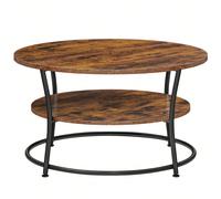 Table Basse, Table À Cocktail Ronde Avec Étagère, Table À Thé, Montage Facile, Métal, Design Industriel, Marron Rustique Marron