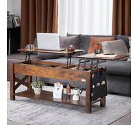 Table basse, table basse avec 2 plateaux relevables, table de salon avec compartiment de rangement caché, avec compartiment ouvert et poches en tissu, table d'appoint moderne luxueuse multifonctionnel