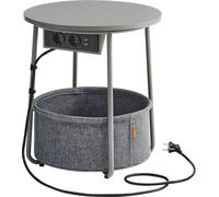 Table Basse, Table Basse Ronde Avec Station De Recharge Et Panier En Tissu, Spacieuse, Pour Salon, Chambre, Table De Chevet, Élégante