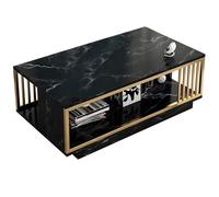 Table Basse Table Centrale rectangulaire en métal Moderne avec Cadre en Acier doré et Motif en Faux marbre Noir pour Le Salon Bureau décor de la Maison Taille 120x60x40cm