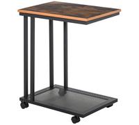 HOMCOM Table d'appoint, Bout de canapé, Table de lit Mobile roulante Vintage Style Industriel avec Cadre en Acier Coloris boisé