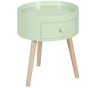 Chevet table de nuit ronde design scandinave tiroir bicolore pieds effilés inclinés bois massif chêne clair vert