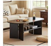Table Basse, Table de Salon à 2 étages avec Rangement Ouvert, 100cm Table Centrale avec Coins Ovales, Tables Centrales de Salle à Manger en Bois Noir, Home Small Space,Noir,/39in/100cm
