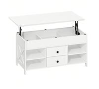 Table Basse, Table de Salon avec Plateau Relevable, 2 Tiroirs et Espace de Rangement Caché, 50 x 100 x 47,3-61,3 cm, pour Salon, Salle à Manger, Bureau, Blanc À propos de cet article[Table Basse à Hau