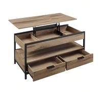 Table Basse, Table de Salon avec Plateau Relevable, Tiroirs de Rangement, avec Rangement Ouvert et Compartiment Caché, Marron Camel et Noir d'encre À propos de cet article[Design à plateau relevable]