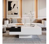 Table basse, table de salon brillante, table d'appoint avec boîte de rangement amovible, blanc bloc de couleur et noir, 72*72*30 cm,