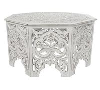 Table basse, table de salon en bois coloris blanc vieilli - longueur 84 x profondeur 84 x Hauteur 46 cm -PEGANE -