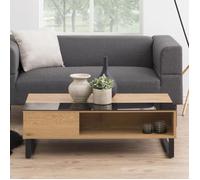 Selsey KOSTRENA - Table Basse relevable avec élément en Verre trempé chêne/Noir 110x60 cm