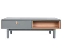 Table basse, table de salon rectangulaire avec 2 tiroirs en bois naturel et PU gris - longueur 120 x profondeur 60 x Hauteur 40 cm -PEGANE -