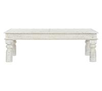 Table basse, table de salon rectangulaire en bois sculpté coloris blanc - longueur 150 x profondeur 76 x Hauteur 48 cm -PEGANE -