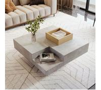 Table basse table de salon table d'appoint avec boîte de rangement amovible, gris béton et bois, 72 * 72 * 30cm.