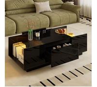 Table Basse - TANANT - Moderne - 2 Tiroirs - Éclairage LED - 105x50x35 cm - Noir