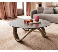 Table basse Tanju 90x90 cm Or avec verre en relief Taupe