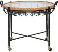 Table basse Tavolinetto 65 x 57 x 70.5 cm métal verre rotin noir marron