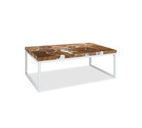 vidaXL Table basse Teck Résine 110 x 60 x 40 cm Blanc