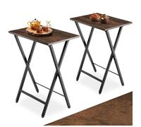 Table basse - TECTAKE - Ensemble de 2 tables d'appoint PHOENIX pliantes au style industriel en bois et acier / Bois foncé