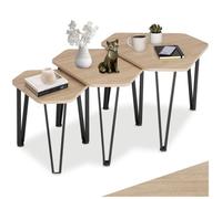 Table basse - TECTAKE - Ensemble de 3 tables d'appoint TORQUAY empilables en bois et acier - Bois clair/Chêne sonoma