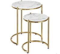 Table basse - TECTAKE - Lot de 2 tables d'appoint ELSA à l'effet marbre et acier - Blanc/doré